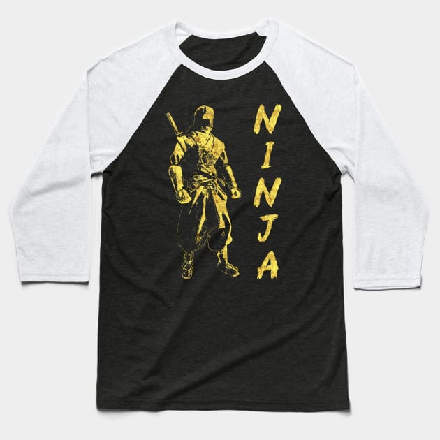 Ninja Silhouette Abstract Japanese Art of a Legendary Mythical Warrior Baseball T-Shirt by Naumovski